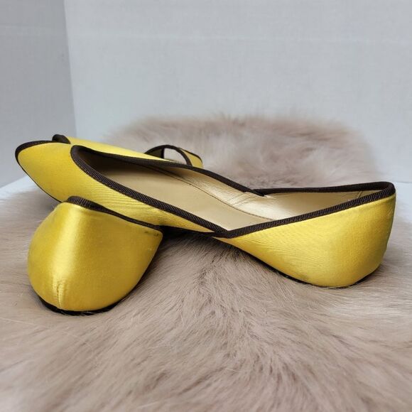HOGAN Italy Coquette Yellow Fabric Brown Trims Peep Toe Ballet Flats Size 5.5 - Picture 6 of 9